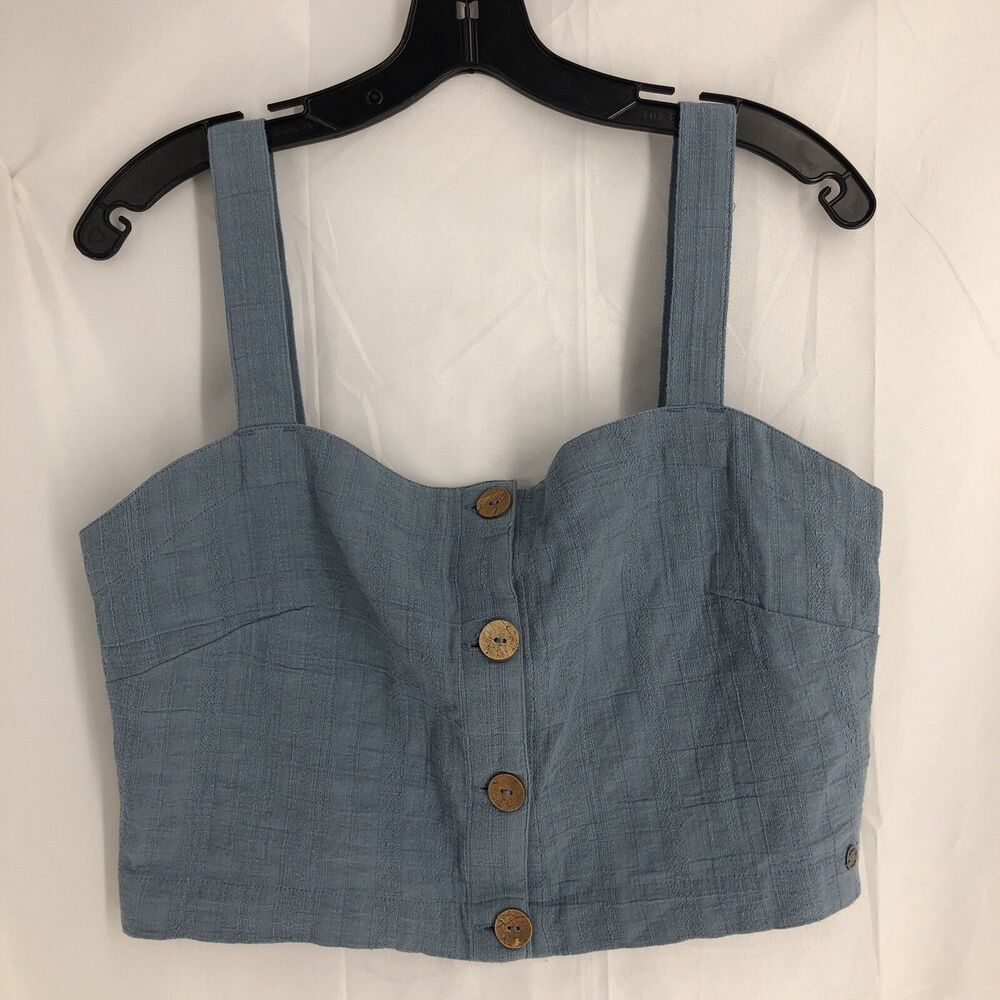Roxy Crop Top Size Large Ocean Groove Button Sleeveless Women New
